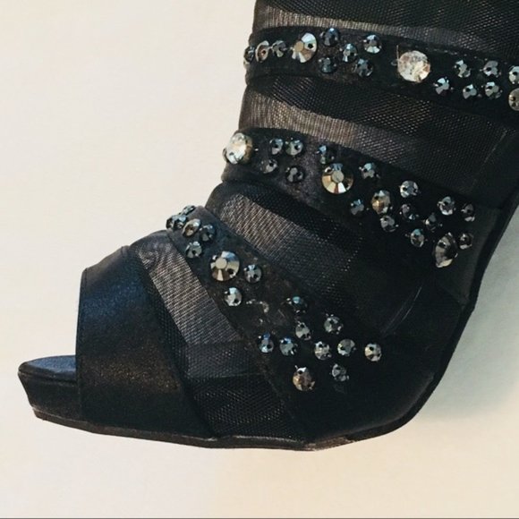Jeweled and Mesh Black Peep Toe Bootie High Heel | New Years | Celebration 🍾 - Picture 4 of 7